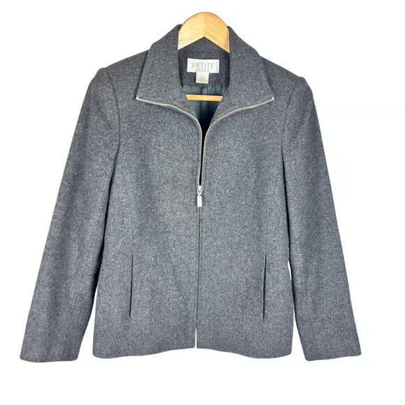 Petite Sophisticate Gray Wool Blend Zip Front Jacket Women's Size 6 - Picture 1 of 5